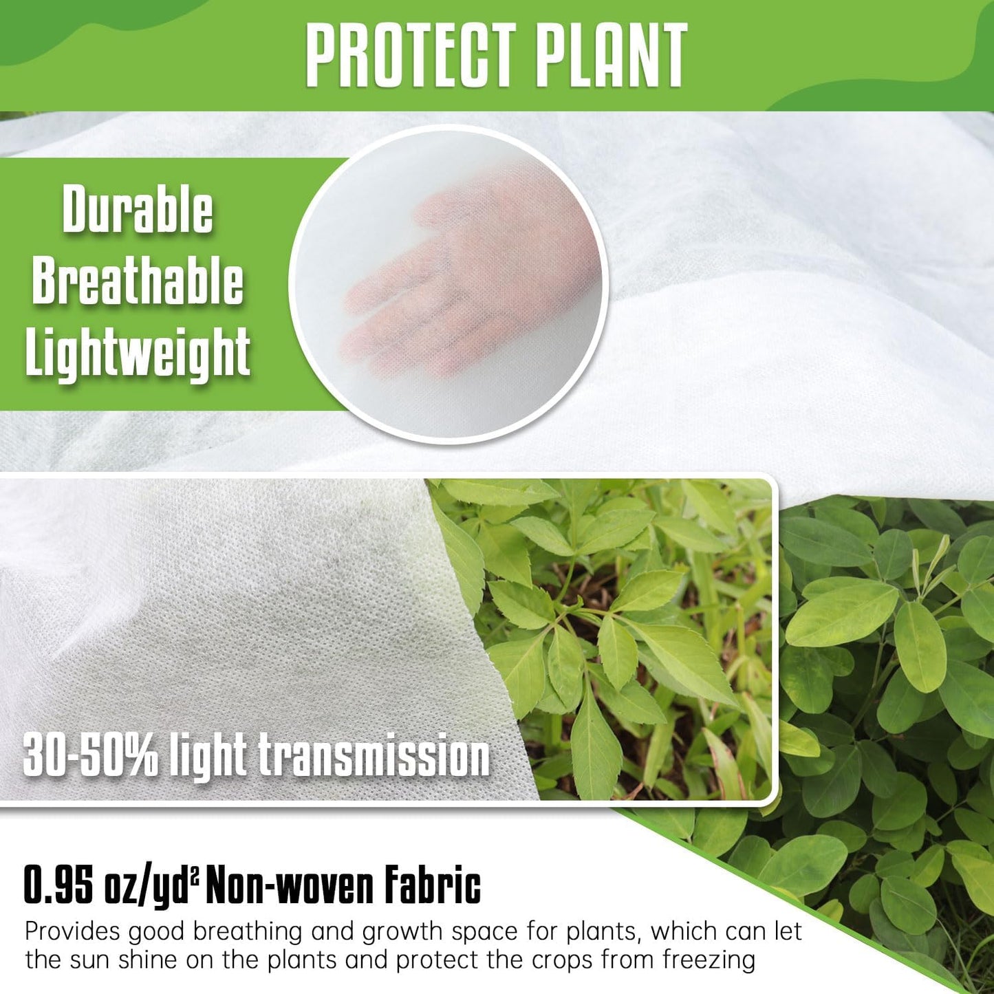 Plant Covers Freeze Protection, 10Ft x 33Ft 0.95 oz/yd² Floating Row Cover for Outdoor Plants, Garden Fabric Cover for Winter, Frost Cloth Freeze Protection Cover