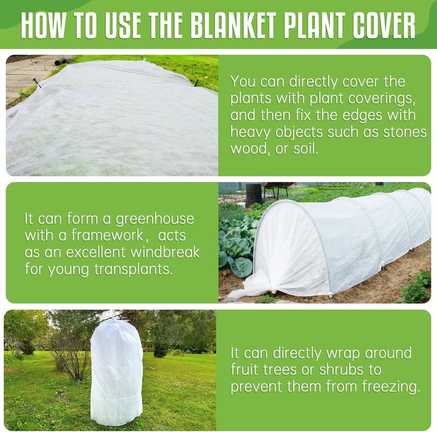 Plant Covers Freeze Protection, 10Ft x 33Ft 0.95 oz/yd² Floating Row Cover for Outdoor Plants, Garden Fabric Cover for Winter, Frost Cloth Freeze Protection Cover