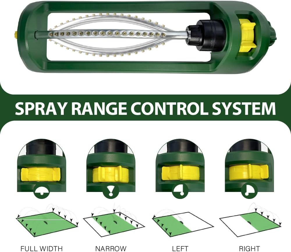 Lawn Sprinkler, 18 Brass Nozzles Garden Water Oscillating Sprinkler for Yard Covers up to 3,600 sq.ft, Heavy Weight Base, Built-in Spray Jet Cleaning Needle, Green, Yellow