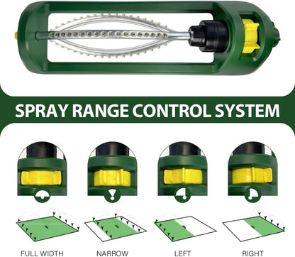 Lawn Sprinkler, 18 Brass Nozzles Garden Water Oscillating Sprinkler for Yard Covers up to 3,600 sq.ft, Heavy Weight Base, Built-in Spray Jet Cleaning Needle, Green, Yellow