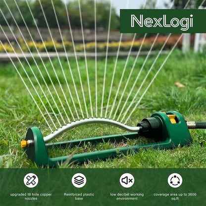 Lawn Sprinkler, 18 Brass Nozzles Garden Water Oscillating Sprinkler for Yard Covers up to 3,600 sq.ft, Heavy Weight Base, Built-in Spray Jet Cleaning Needle, Green, Yellow