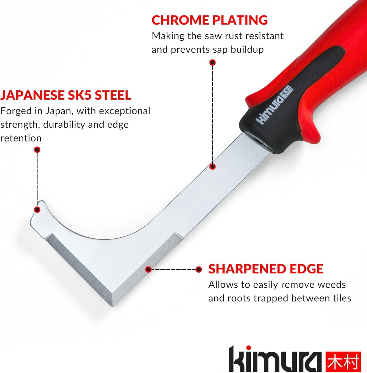 Pro Crack Weeder Crevice Tool, Japanese SK5 Steel, 10.5 inches, Non-Slip Ergonomic Handle, Side Walk Weed Puller, Garden Lawn Yard Tool for Patio, Sidewalk, Deck, Driveway, Cracks