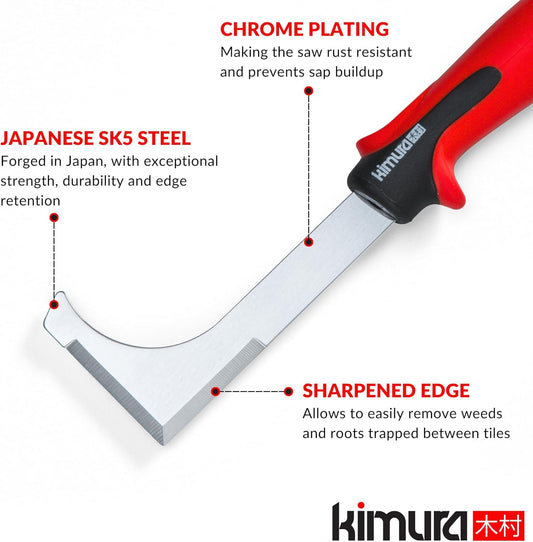 Pro Crack Weeder Crevice Tool, Japanese SK5 Steel, 10.5 inches, Non-Slip Ergonomic Handle, Side Walk Weed Puller, Garden Lawn Yard Tool for Patio, Sidewalk, Deck, Driveway, Cracks
