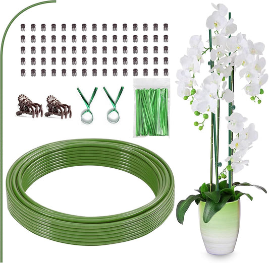 Plant Support Stakes with 50 Plant Clips, 32ft Plant Sticks, 800 Ties Green
