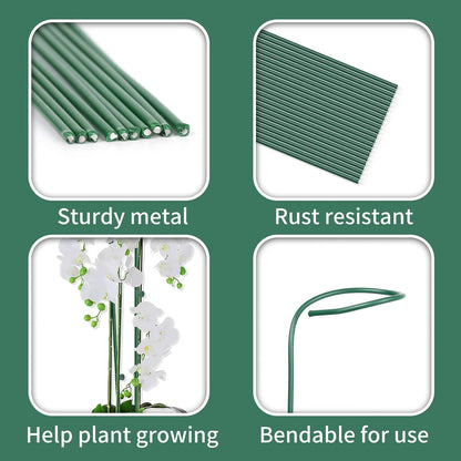 Plant Support Stakes with 50 Plant Clips, 32ft Plant Sticks, 800 Ties Green