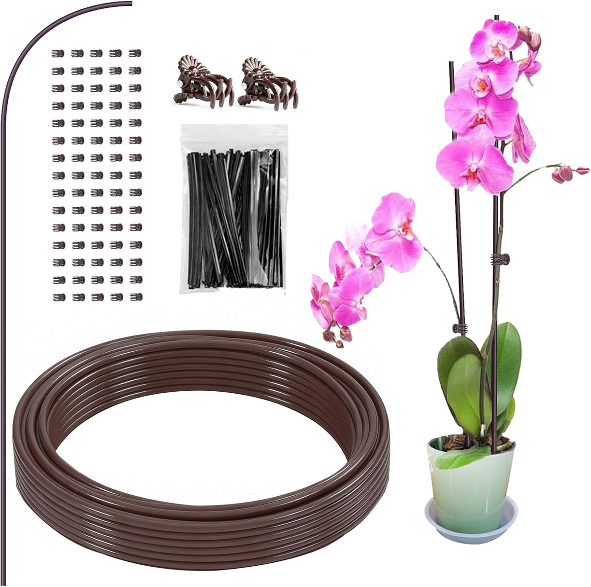 Plant Support Stakes with 50 Plant Clips, 32ft Plant Sticks, 800 Ties Green