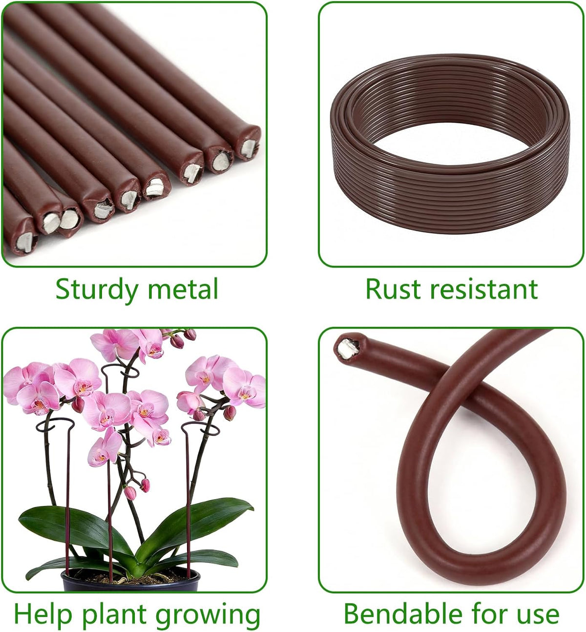 Plant Support Stakes with 50 Plant Clips, 32ft Plant Sticks, 800 Ties Green