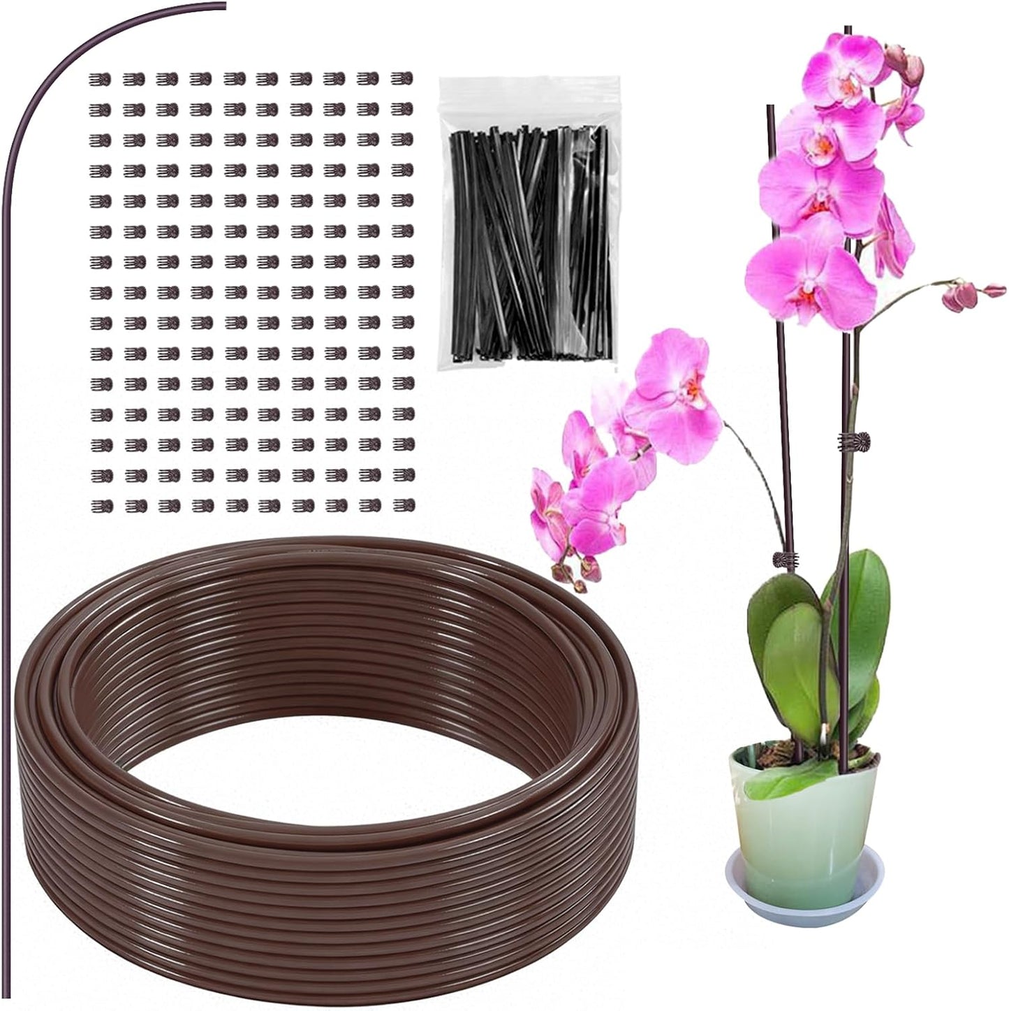 Plant Support Stakes with 50 Plant Clips, 32ft Plant Sticks, 800 Ties Green