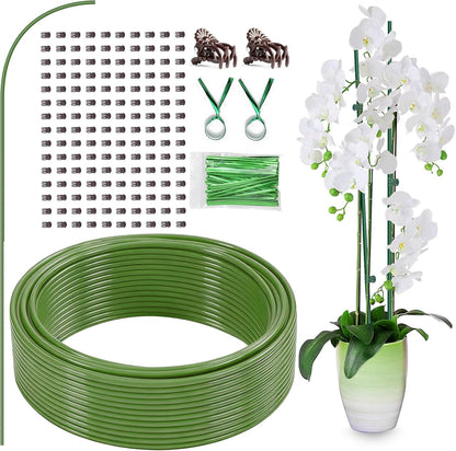Plant Support Stakes with 50 Plant Clips, 32ft Plant Sticks, 800 Ties Green