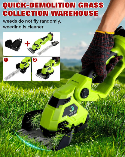 Cordless Hedge Trimmer，2-in-1 Bush Trimmer，Cordless Grass Shear & Shrubbery Trimmer with Dual-Action Blade Cutting Capacity,Hedge Shear with 2 PCS Rechargeable Battery and Charger for Garden,Lawn.