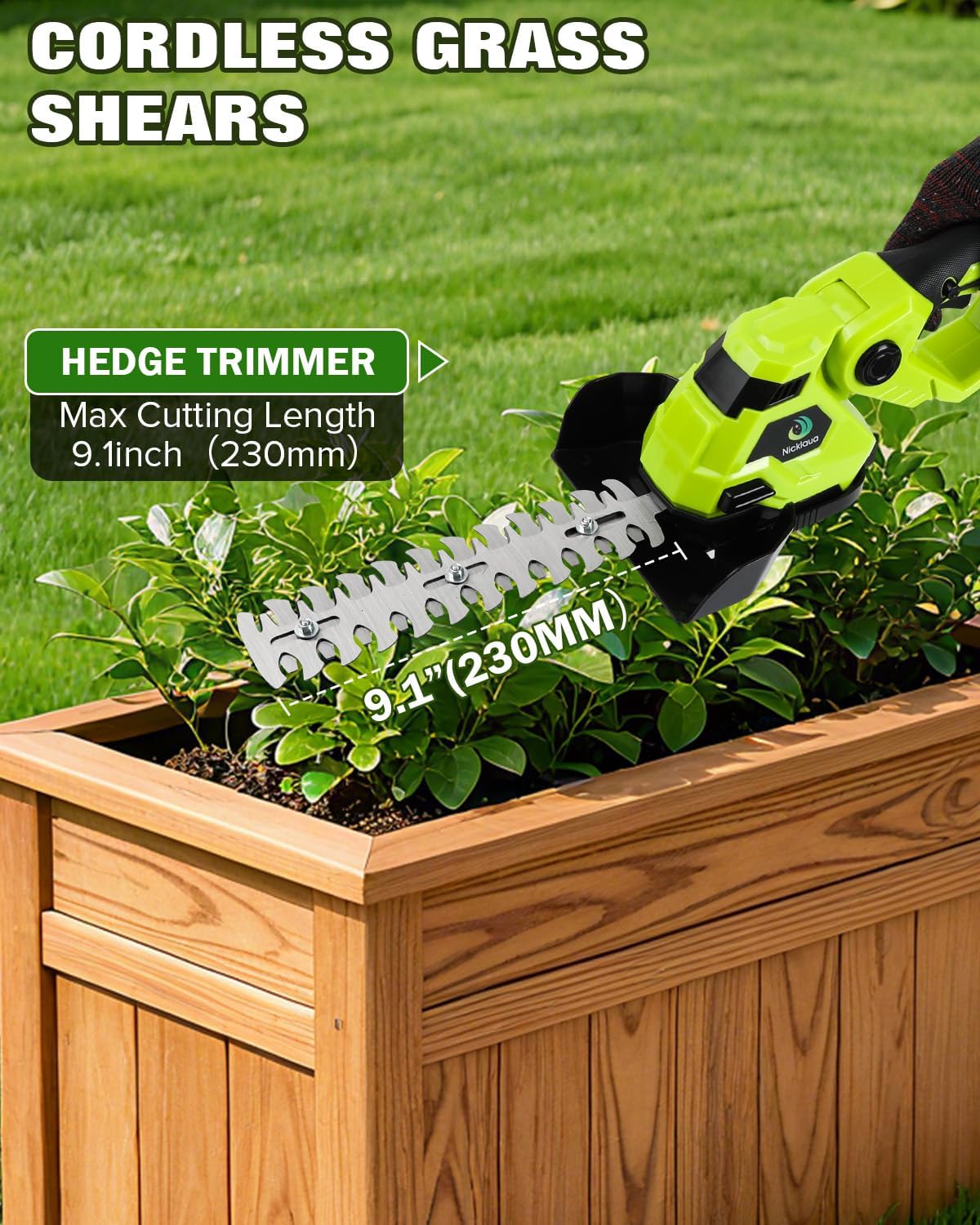 Cordless Hedge Trimmer，2-in-1 Bush Trimmer，Cordless Grass Shear & Shrubbery Trimmer with Dual-Action Blade Cutting Capacity,Hedge Shear with 2 PCS Rechargeable Battery and Charger for Garden,Lawn.