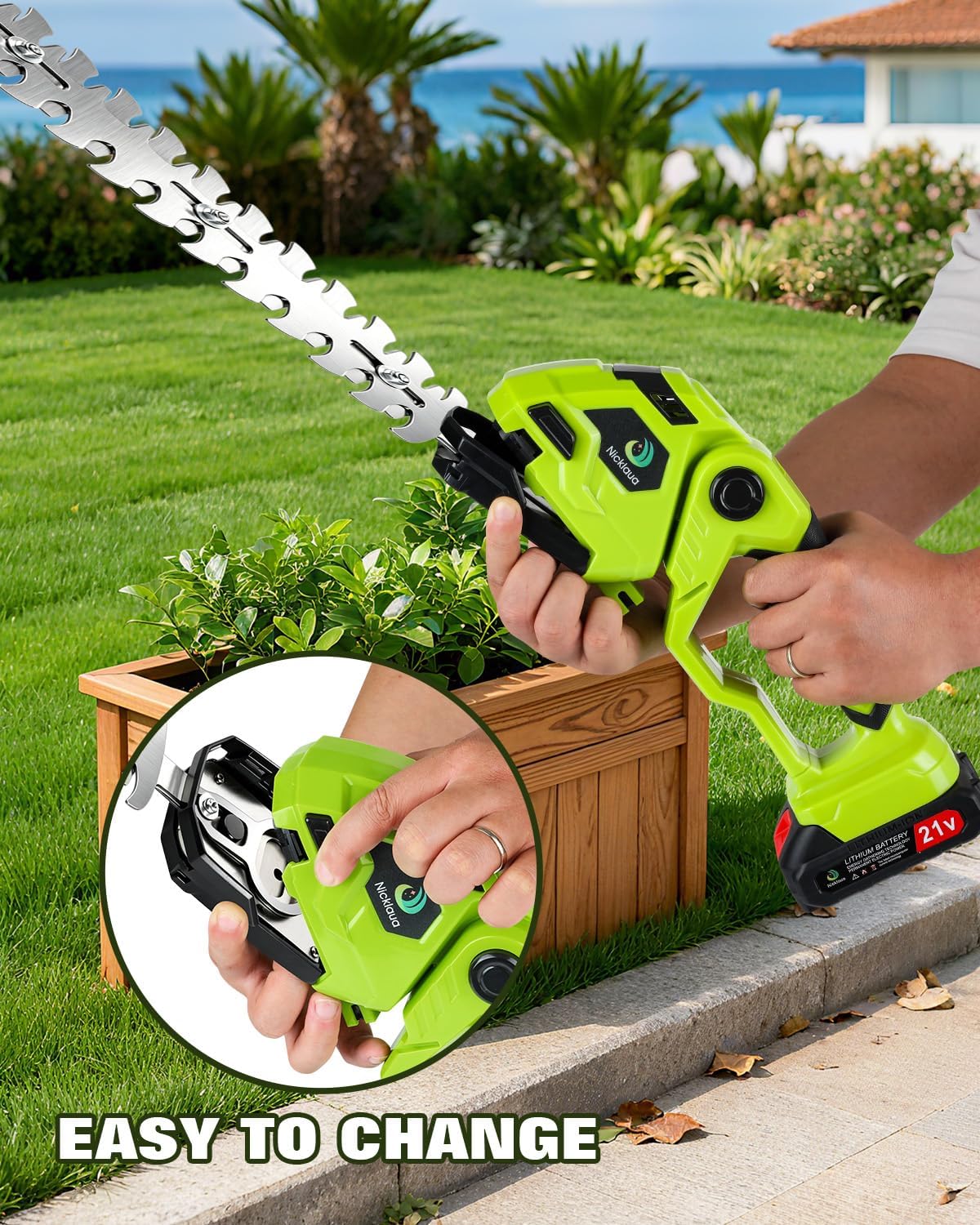 Cordless Hedge Trimmer，2-in-1 Bush Trimmer，Cordless Grass Shear & Shrubbery Trimmer with Dual-Action Blade Cutting Capacity,Hedge Shear with 2 PCS Rechargeable Battery and Charger for Garden,Lawn.