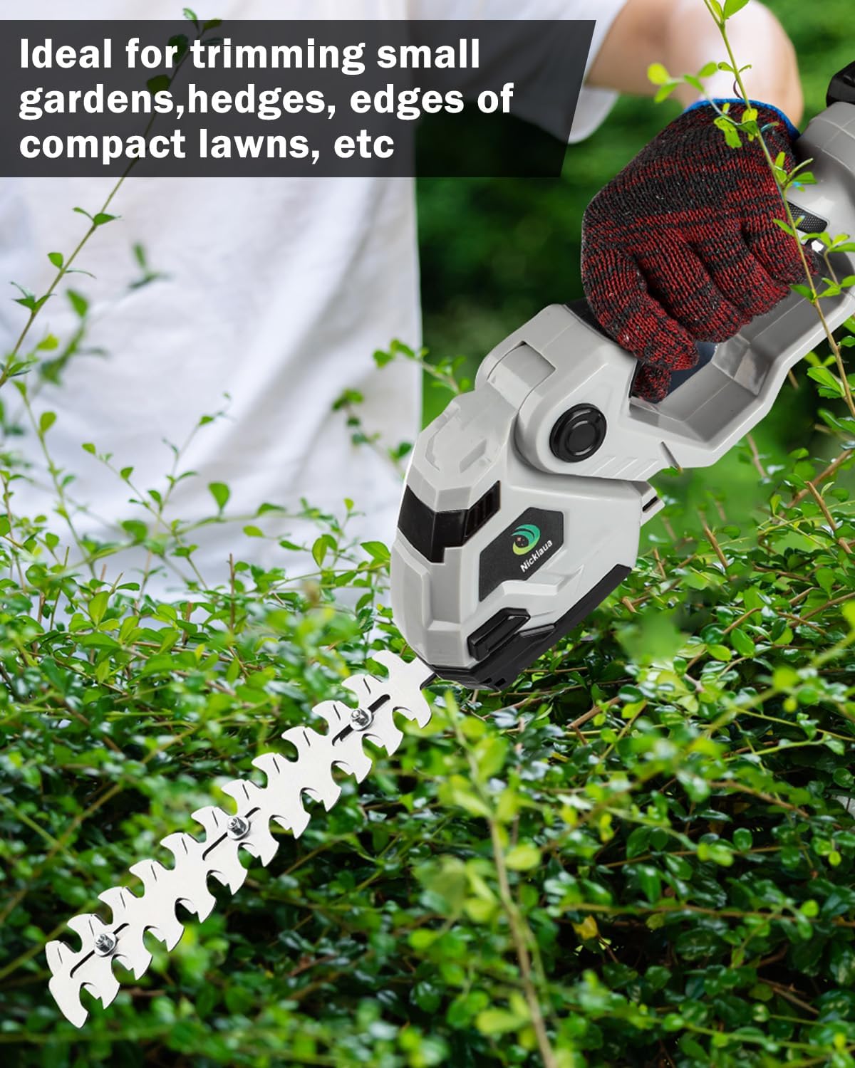 Cordless Hedge Trimmer，2-in-1 Bush Trimmer，Cordless Grass Shear & Shrubbery Trimmer with Dual-Action Blade Cutting Capacity,Hedge Shear with 2 PCS Rechargeable Battery and Charger for Garden,Lawn.