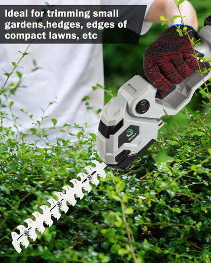 Cordless Hedge Trimmer，2-in-1 Bush Trimmer，Cordless Grass Shear & Shrubbery Trimmer with Dual-Action Blade Cutting Capacity,Hedge Shear with 2 PCS Rechargeable Battery and Charger for Garden,Lawn.