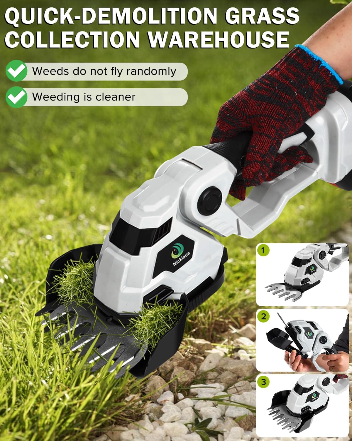 Cordless Hedge Trimmer，2-in-1 Bush Trimmer，Cordless Grass Shear & Shrubbery Trimmer with Dual-Action Blade Cutting Capacity,Hedge Shear with 2 PCS Rechargeable Battery and Charger for Garden,Lawn.