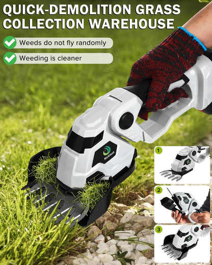 Cordless Hedge Trimmer，2-in-1 Bush Trimmer，Cordless Grass Shear & Shrubbery Trimmer with Dual-Action Blade Cutting Capacity,Hedge Shear with 2 PCS Rechargeable Battery and Charger for Garden,Lawn.