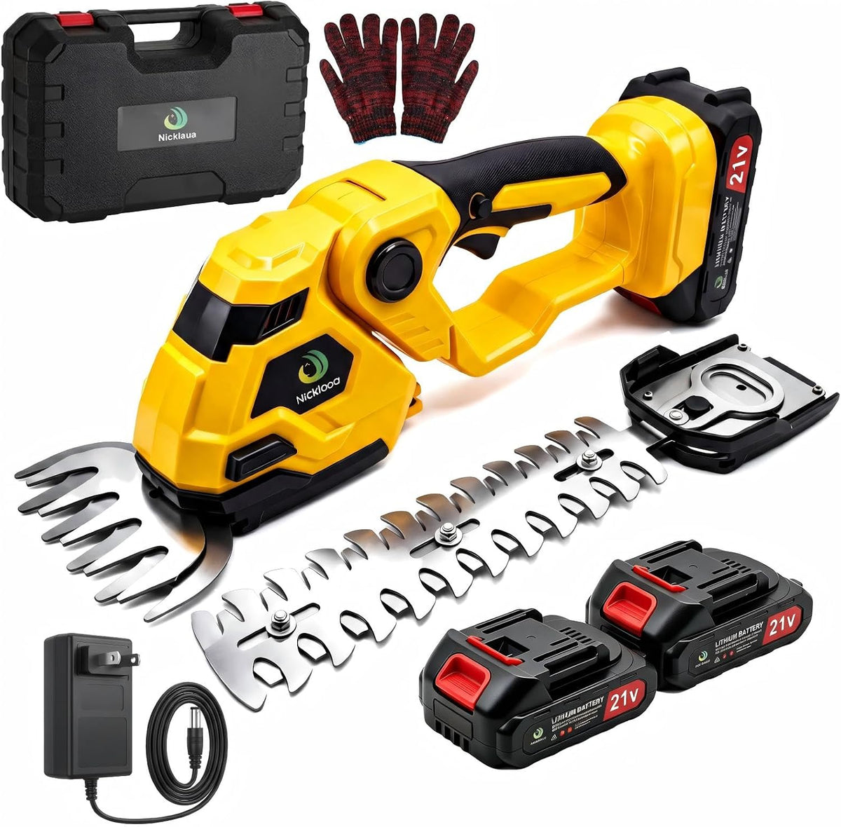 Cordless Hedge Trimmer，2-in-1 Bush Trimmer，Cordless Grass Shear & Shrubbery Trimmer with Dual-Action Blade Cutting Capacity,Hedge Shear with 2 PCS Rechargeable Battery and Charger for Garden,Lawn.