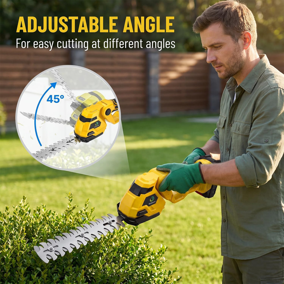 Cordless Hedge Trimmer，2-in-1 Bush Trimmer，Cordless Grass Shear & Shrubbery Trimmer with Dual-Action Blade Cutting Capacity,Hedge Shear with 2 PCS Rechargeable Battery and Charger for Garden,Lawn.