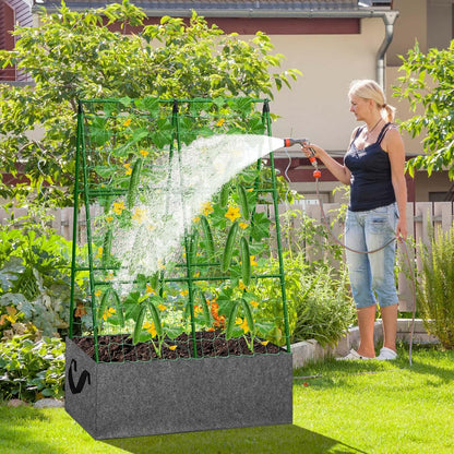 Cucumber Trellis with 46 Gallon Grows Bag, 50 x 54 Inches A Frame Outdoor Greenhouse Trellis and Fabric Raised Bed, Climbing Net and Plant Support Clips for Bean Climbing Plants
