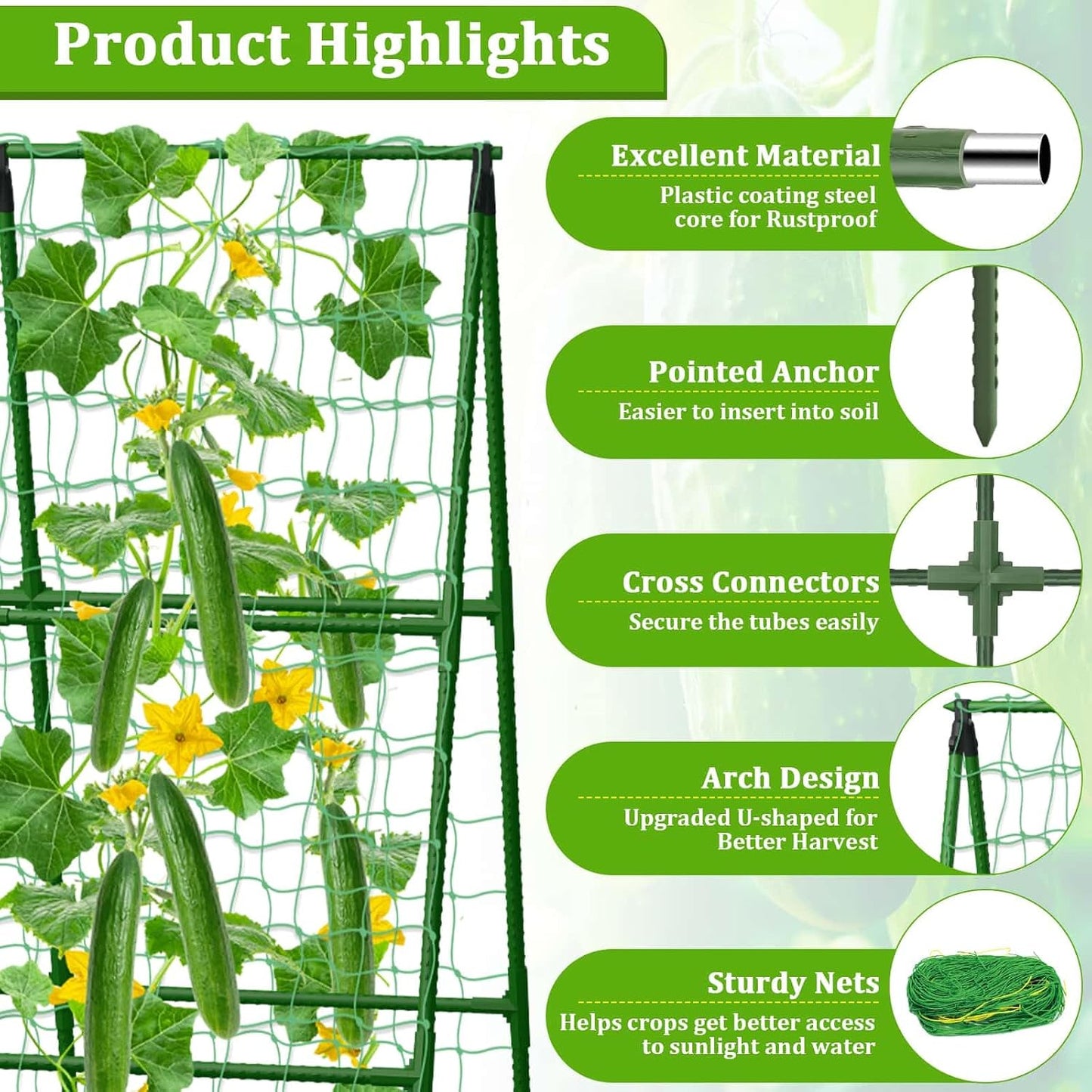 Cucumber Trellis with 46 Gallon Grows Bag, 50 x 54 Inches A Frame Outdoor Greenhouse Trellis and Fabric Raised Bed, Climbing Net and Plant Support Clips for Bean Climbing Plants
