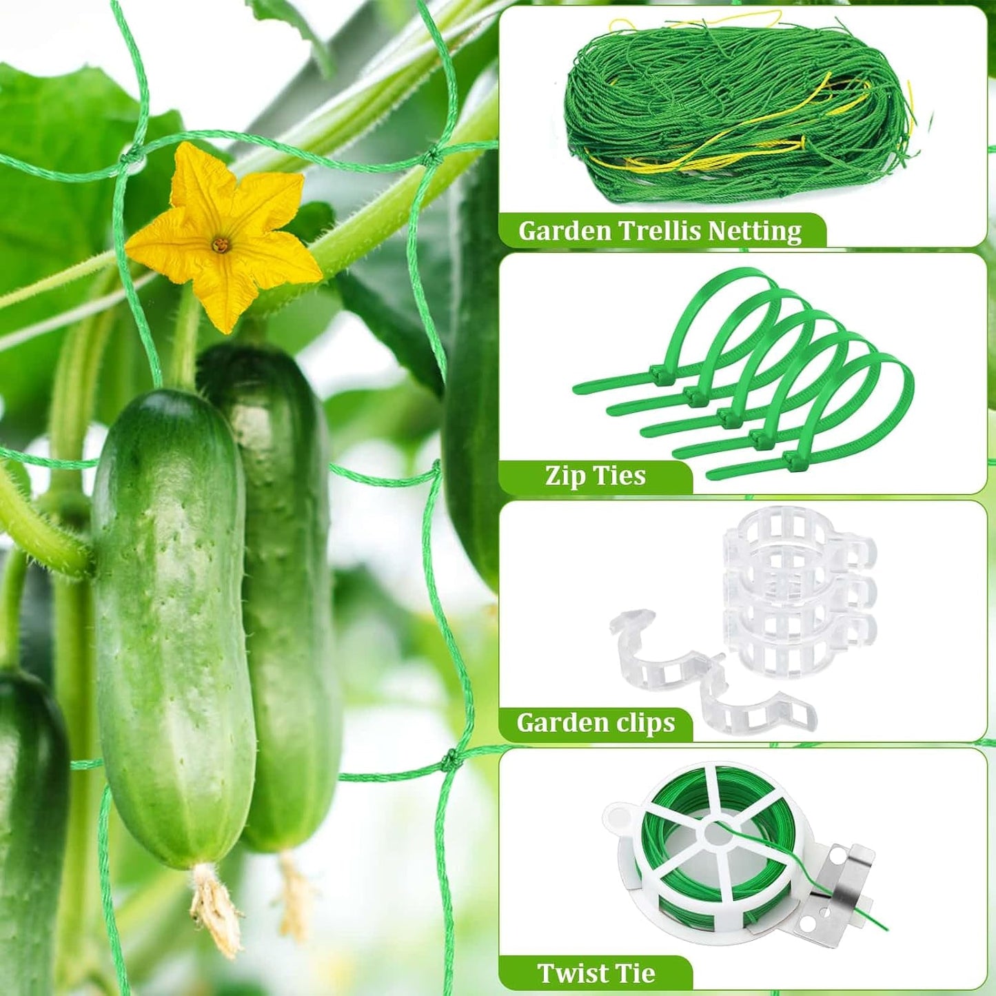 Cucumber Trellis with 46 Gallon Grows Bag, 50 x 54 Inches A Frame Outdoor Greenhouse Trellis and Fabric Raised Bed, Climbing Net and Plant Support Clips for Bean Climbing Plants