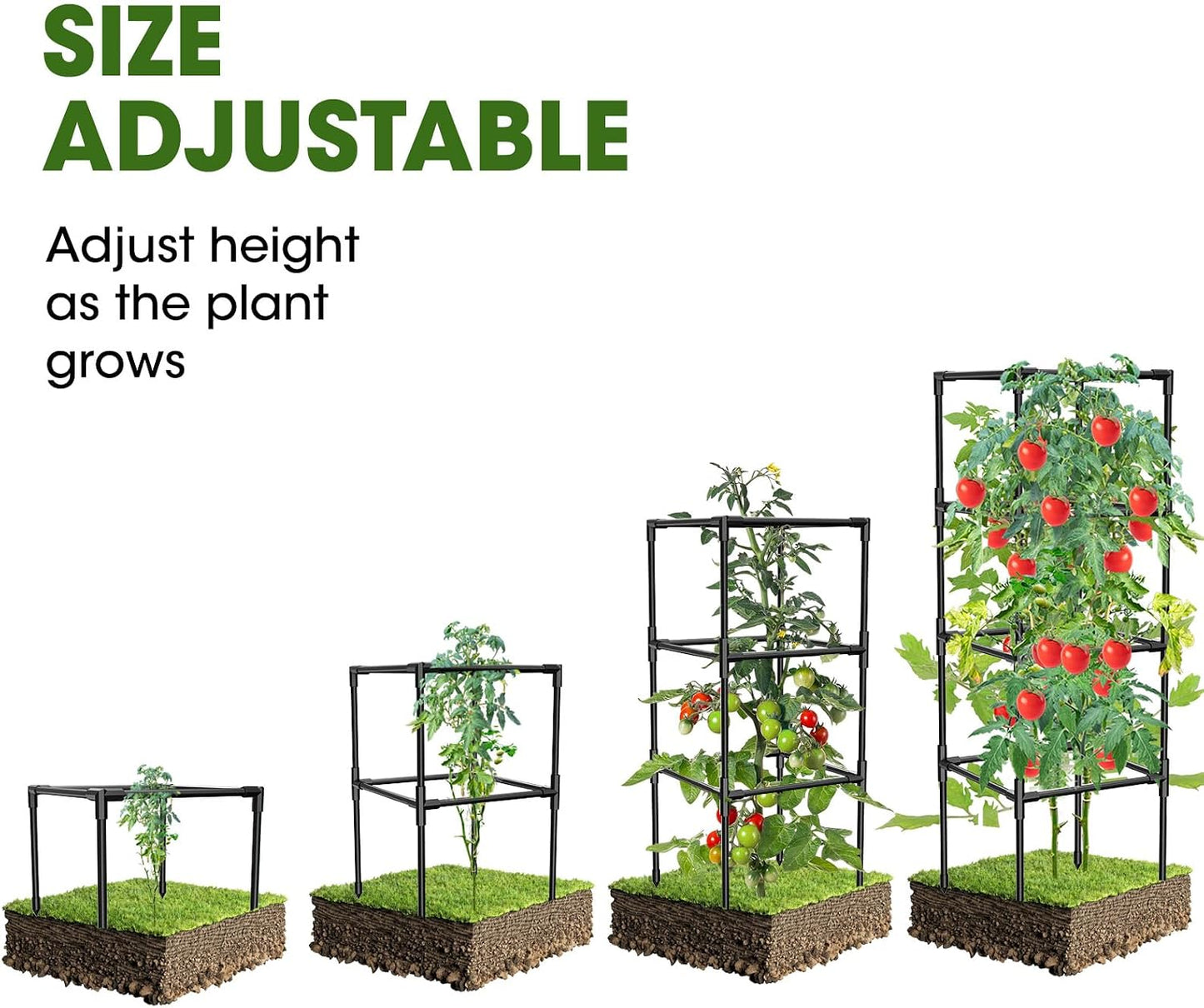 3 Pack Tomato Cages, Square Tomato Plant Stakes Support Cages Trellis for Garden Climbing Vegetables Flowers Fruits,Extra Bold,Black