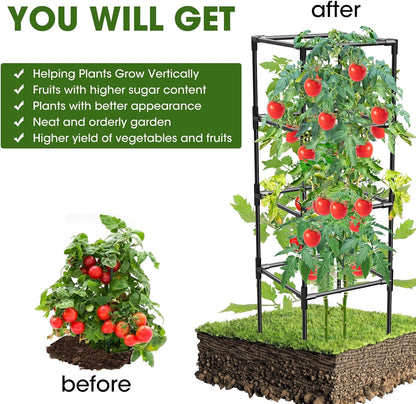 3 Pack Tomato Cages, Square Tomato Plant Stakes Support Cages Trellis for Garden Climbing Vegetables Flowers Fruits,Extra Bold,Black