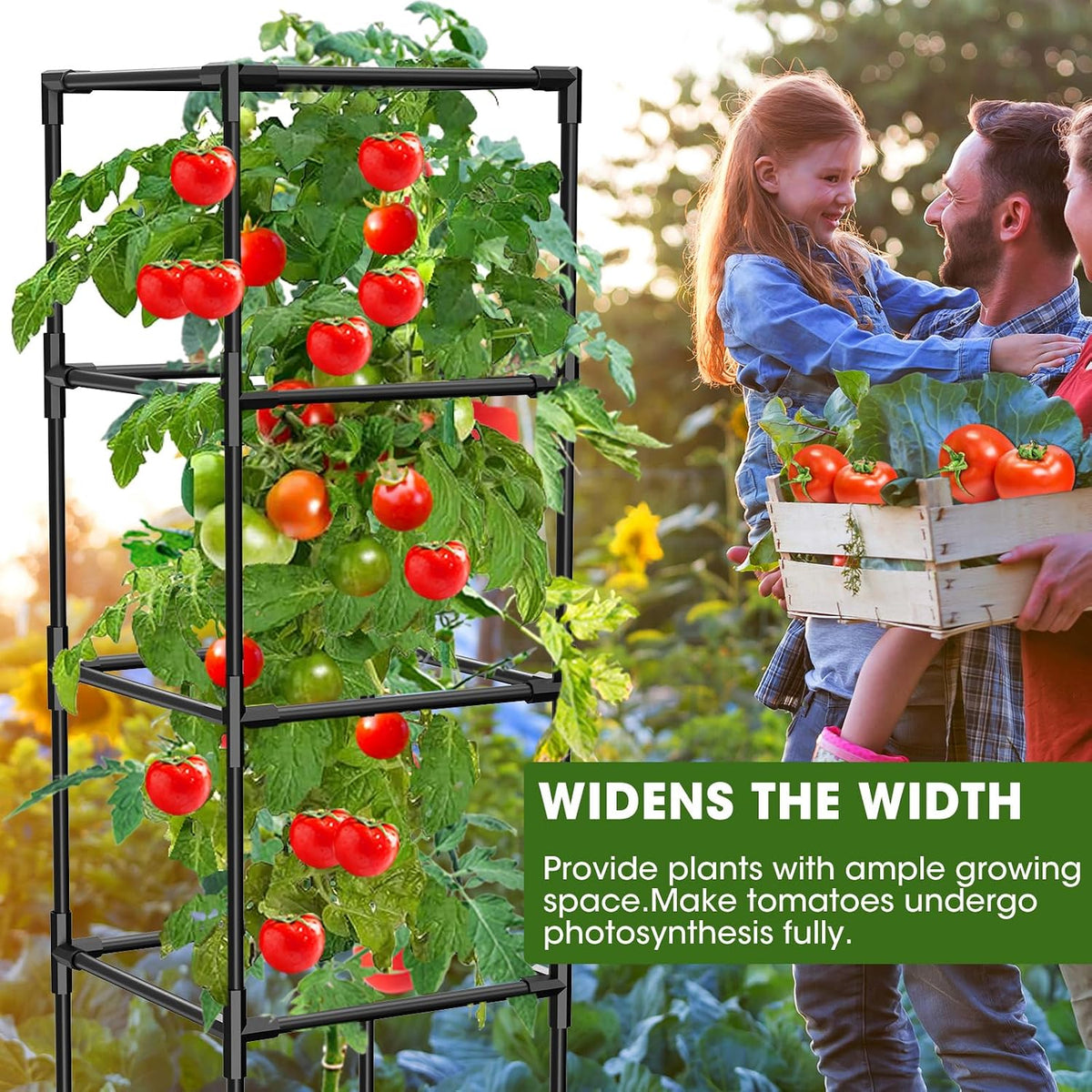3 Pack Tomato Cages, Square Tomato Plant Stakes Support Cages Trellis for Garden Climbing Vegetables Flowers Fruits,Extra Bold,Black