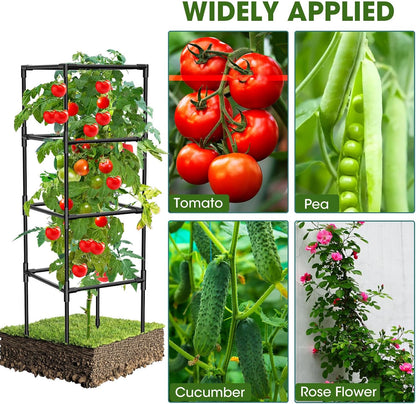3 Pack Tomato Cages, Square Tomato Plant Stakes Support Cages Trellis for Garden Climbing Vegetables Flowers Fruits,Extra Bold,Black