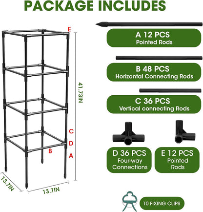 3 Pack Tomato Cages, Square Tomato Plant Stakes Support Cages Trellis for Garden Climbing Vegetables Flowers Fruits,Extra Bold,Black