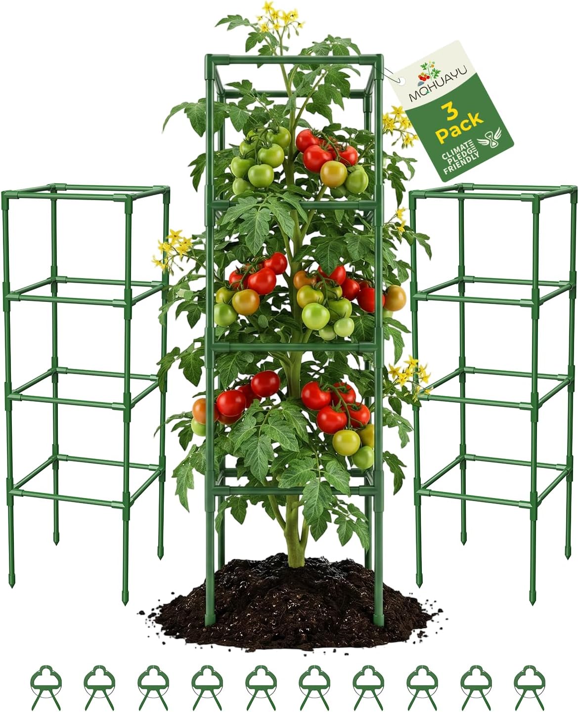 3 Pack Tomato Cages, Square Tomato Plant Stakes Support Cages Trellis for Garden Climbing Vegetables Flowers Fruits,Extra Bold,Black