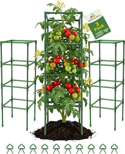 3 Pack Tomato Cages, Square Tomato Plant Stakes Support Cages Trellis for Garden Climbing Vegetables Flowers Fruits,Extra Bold,Black