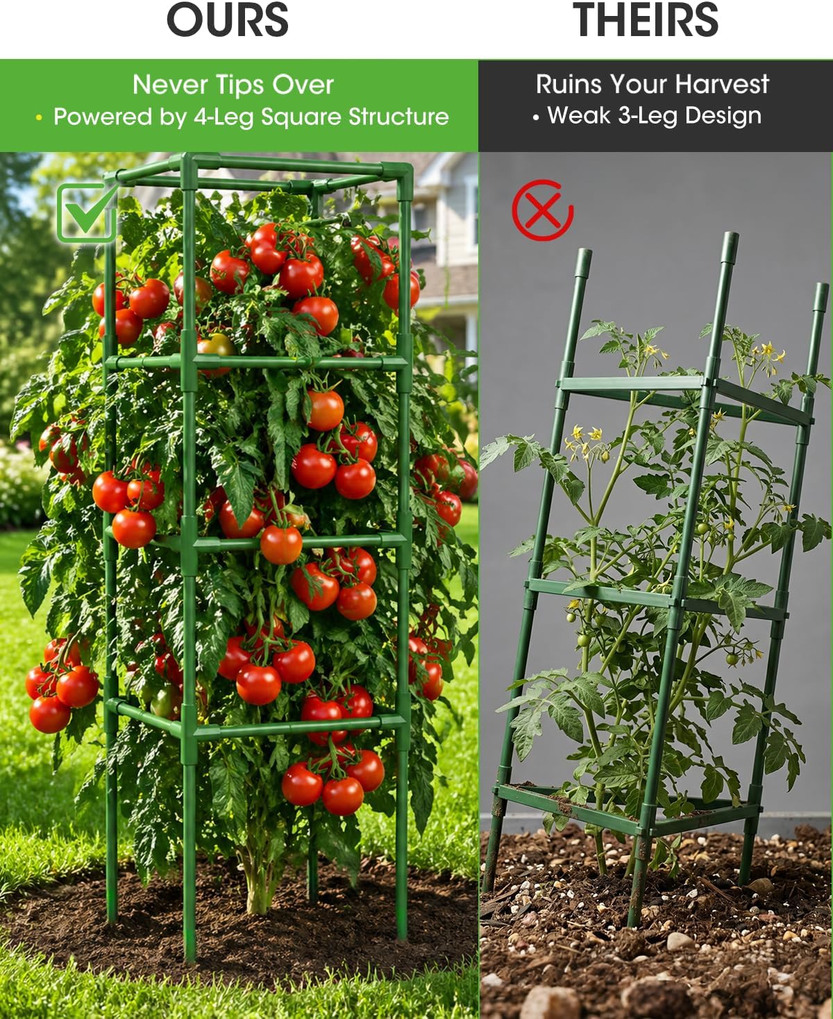 3 Pack Tomato Cages, Square Tomato Plant Stakes Support Cages Trellis for Garden Climbing Vegetables Flowers Fruits,Extra Bold,Black