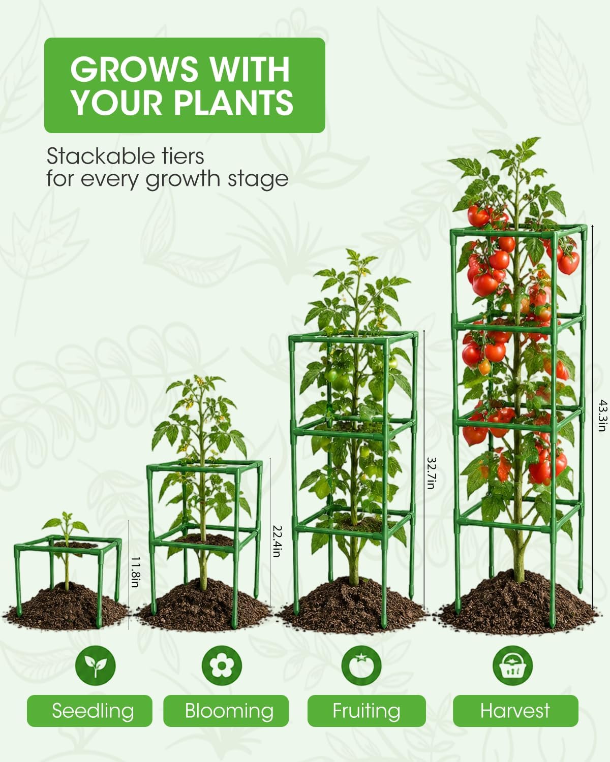 3 Pack Tomato Cages, Square Tomato Plant Stakes Support Cages Trellis for Garden Climbing Vegetables Flowers Fruits,Extra Bold,Black
