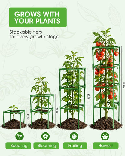 3 Pack Tomato Cages, Square Tomato Plant Stakes Support Cages Trellis for Garden Climbing Vegetables Flowers Fruits,Extra Bold,Black