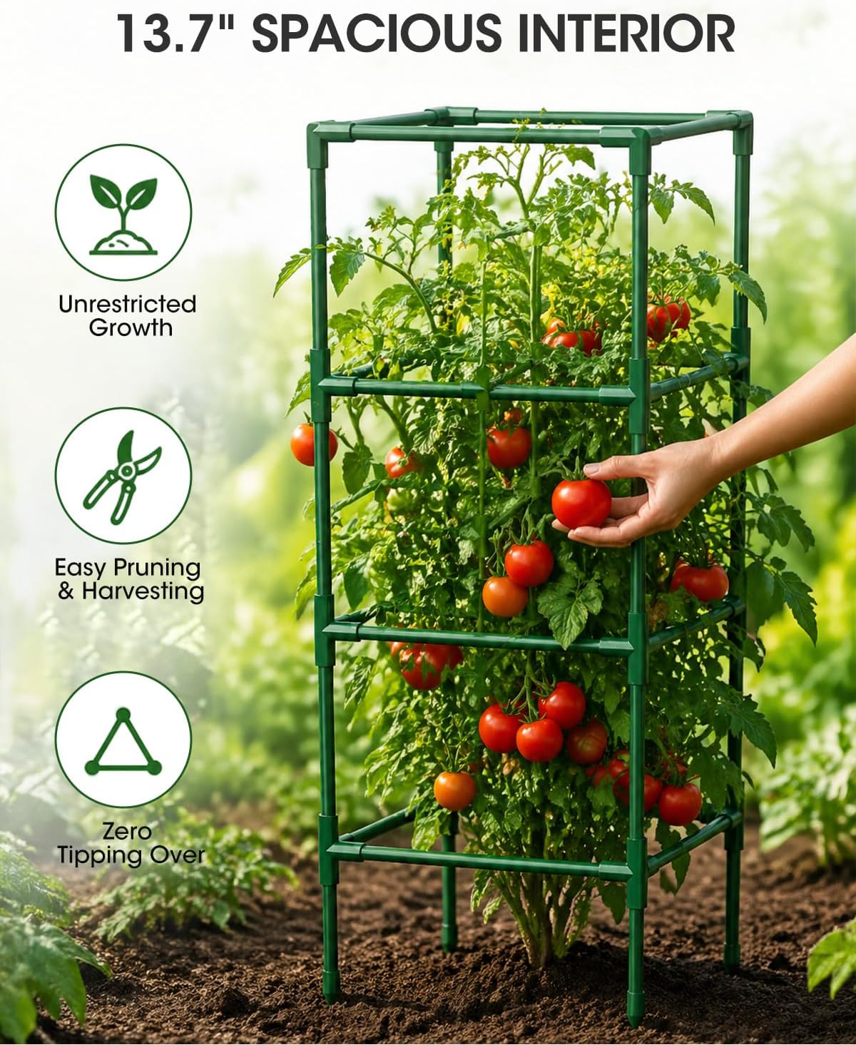 3 Pack Tomato Cages, Square Tomato Plant Stakes Support Cages Trellis for Garden Climbing Vegetables Flowers Fruits,Extra Bold,Black