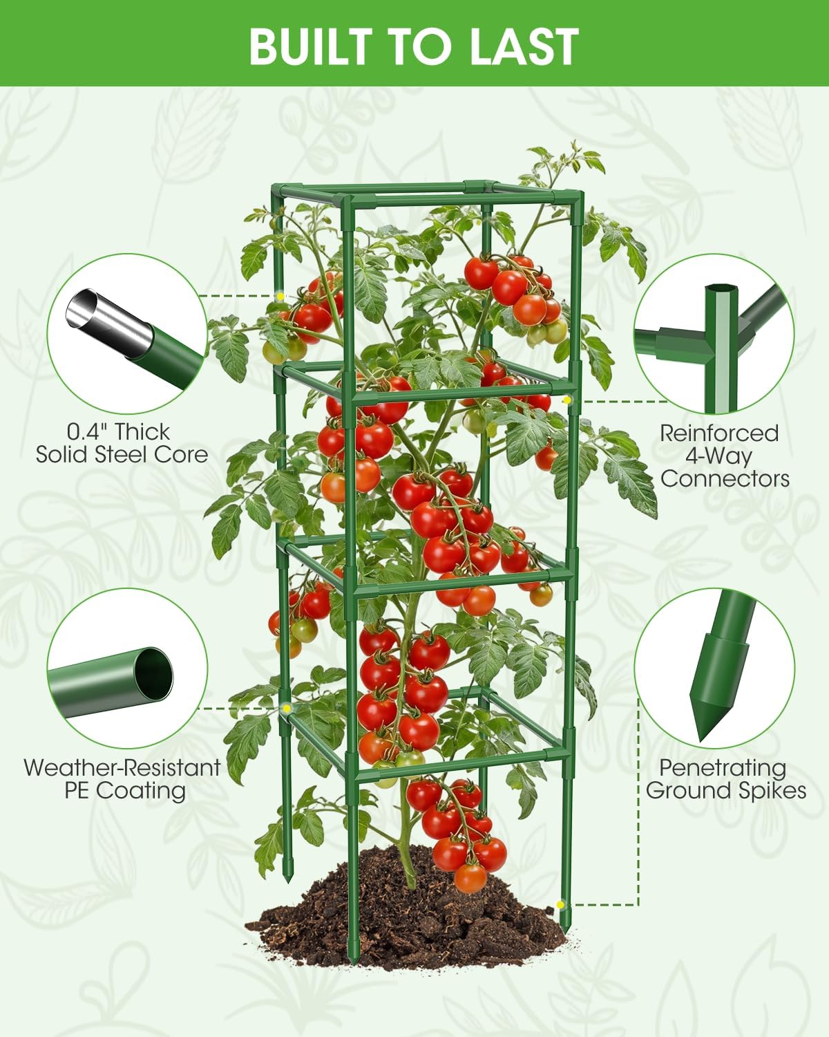 3 Pack Tomato Cages, Square Tomato Plant Stakes Support Cages Trellis for Garden Climbing Vegetables Flowers Fruits,Extra Bold,Black