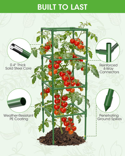 3 Pack Tomato Cages, Square Tomato Plant Stakes Support Cages Trellis for Garden Climbing Vegetables Flowers Fruits,Extra Bold,Black