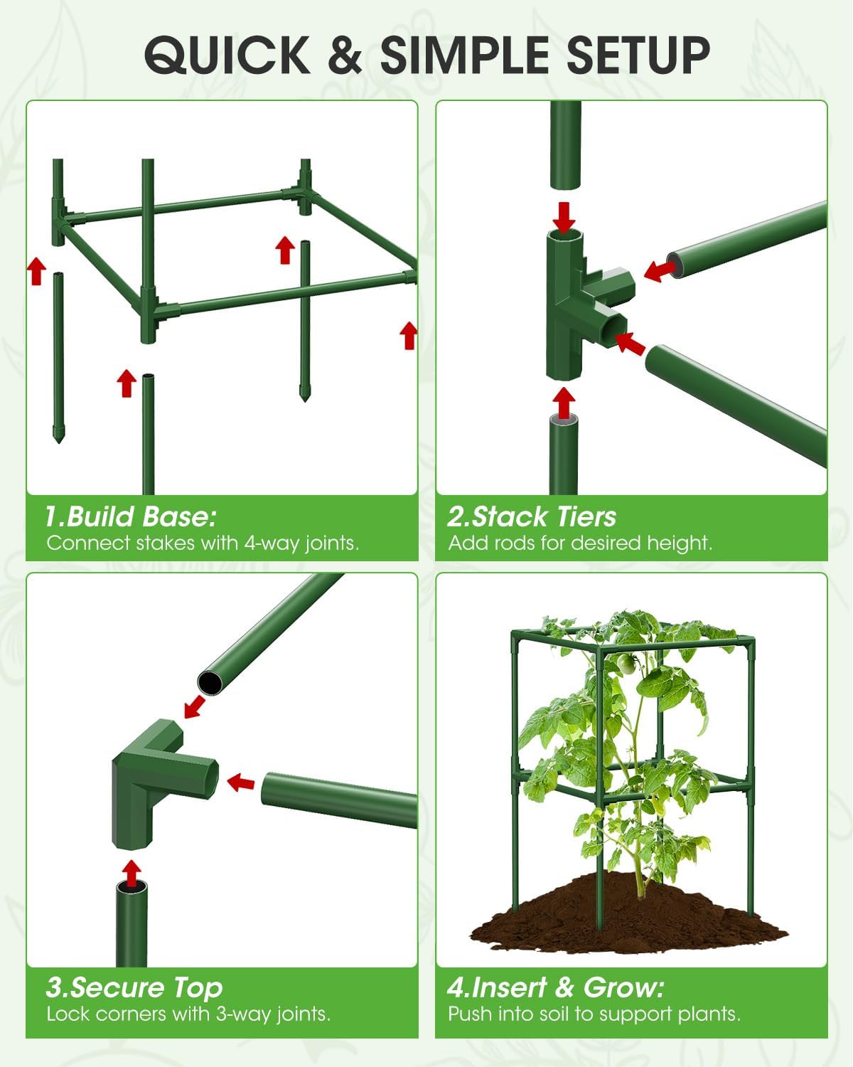 3 Pack Tomato Cages, Square Tomato Plant Stakes Support Cages Trellis for Garden Climbing Vegetables Flowers Fruits,Extra Bold,Black