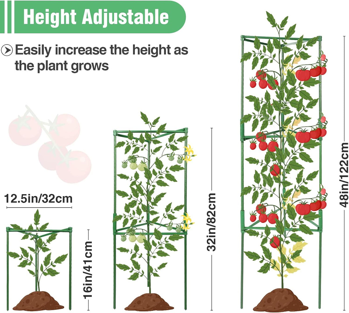 Sturdy Triangle Tomato Cage with Movable 10 Gal Grow Bags, 3 Sets