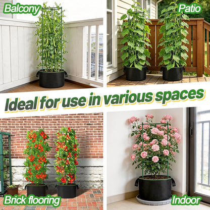Sturdy Triangle Tomato Cage with Movable 10 Gal Grow Bags, 3 Sets