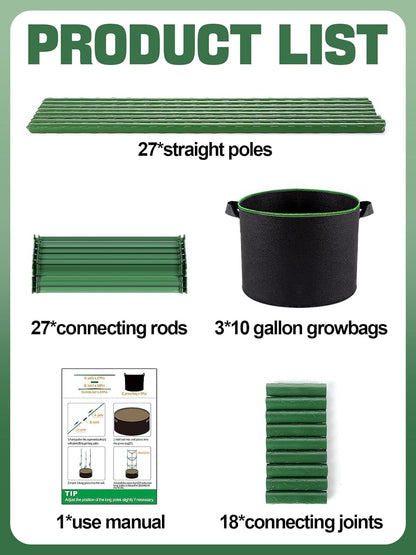 Sturdy Triangle Tomato Cage with Movable 10 Gal Grow Bags, 3 Sets