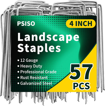 57 Pack 4 Inch Galvanized U-Shaped Garden Stakes Landscape Staples, 12 Gauge Heavy Duty Tent Stakes Ground Yard Lawn Pins for Landscaping, Weed Barrier Fabric, Fencing, Outdoor Decor