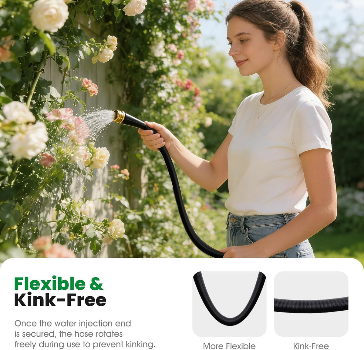 Garden Hose 100FT, Non-Expanding Water Hose Ultra Lightweight