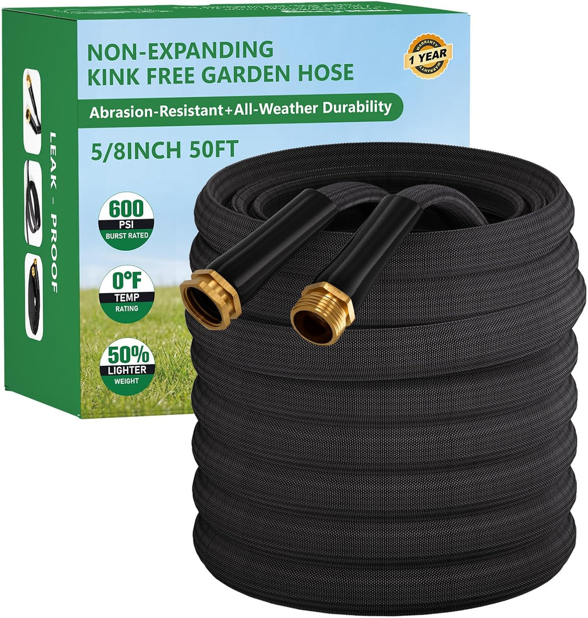 Garden Hose 100FT, Non-Expanding Water Hose Ultra Lightweight