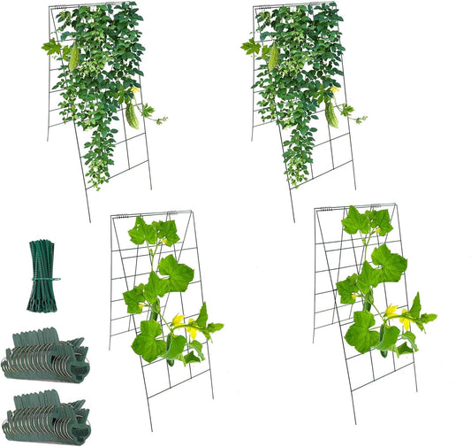 4Pack Green Garden Cucumber Trellis 46” x 18” A-Frame Folding for Climbing Plant Vegetables Flowers with Clips and Cable Ties