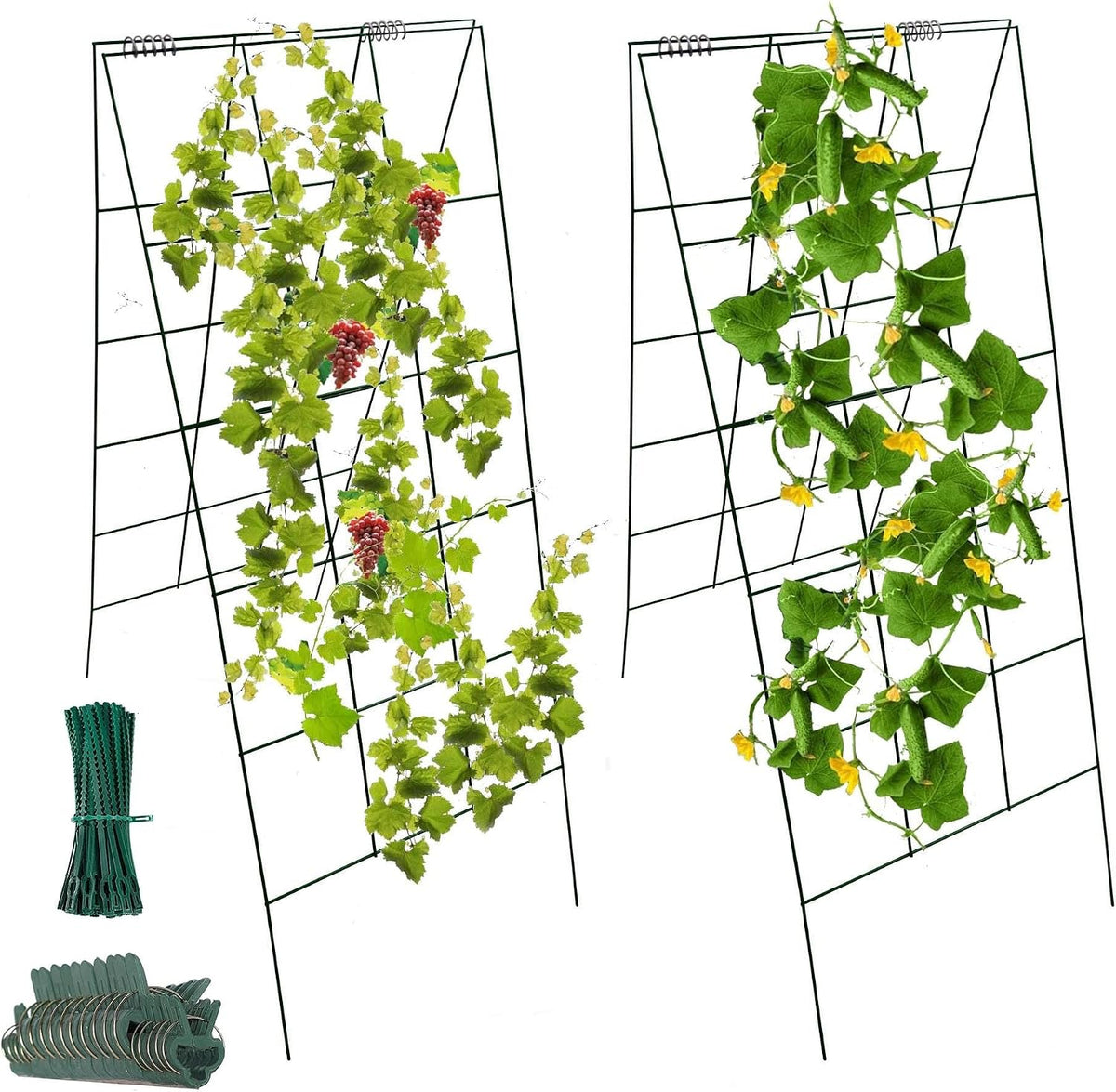 4Pack Green Garden Cucumber Trellis 46” x 18” A-Frame Folding for Climbing Plant Vegetables Flowers with Clips and Cable Ties