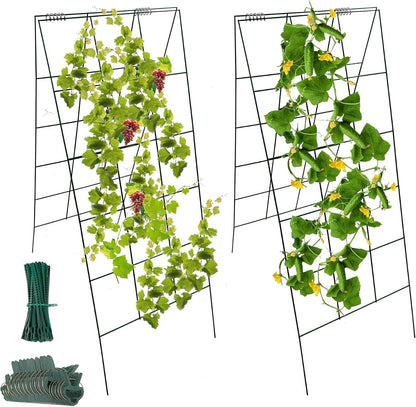 4Pack Green Garden Cucumber Trellis 46” x 18” A-Frame Folding for Climbing Plant Vegetables Flowers with Clips and Cable Ties