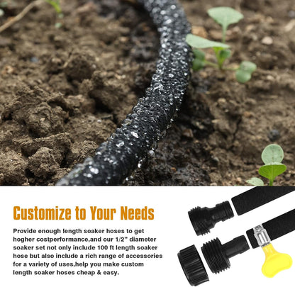 Soaker Hose 10 ft for Garden Beds, Solid Brass Interface Irrigation Save 70% Water Heavy Duty Rubber 1/2" Diameter Great for Gardens/Flower Beds