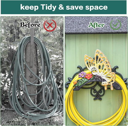 Heavy Duty Cast Iron Hose Holder, Garden & Yard Decorative Wall Mounted Hose Butler, Water Pipe Holds, Rack, Hanger, Antique Wall Decorations